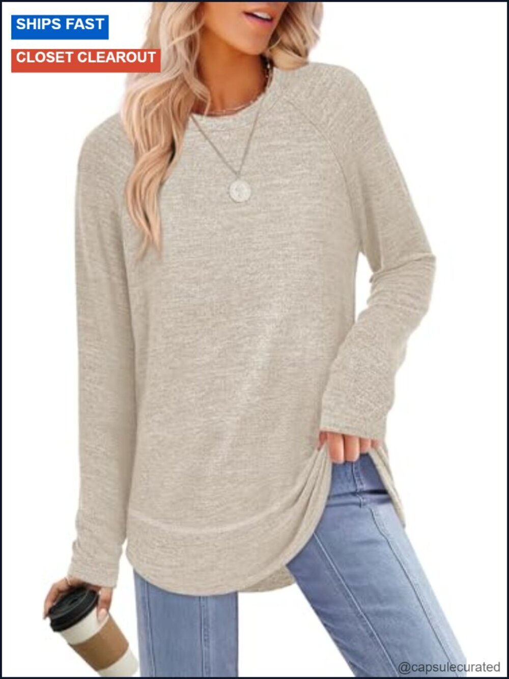 Long Sleeve Tunic Top Crew Neck Loose Fit Dressy Pullover Sweater